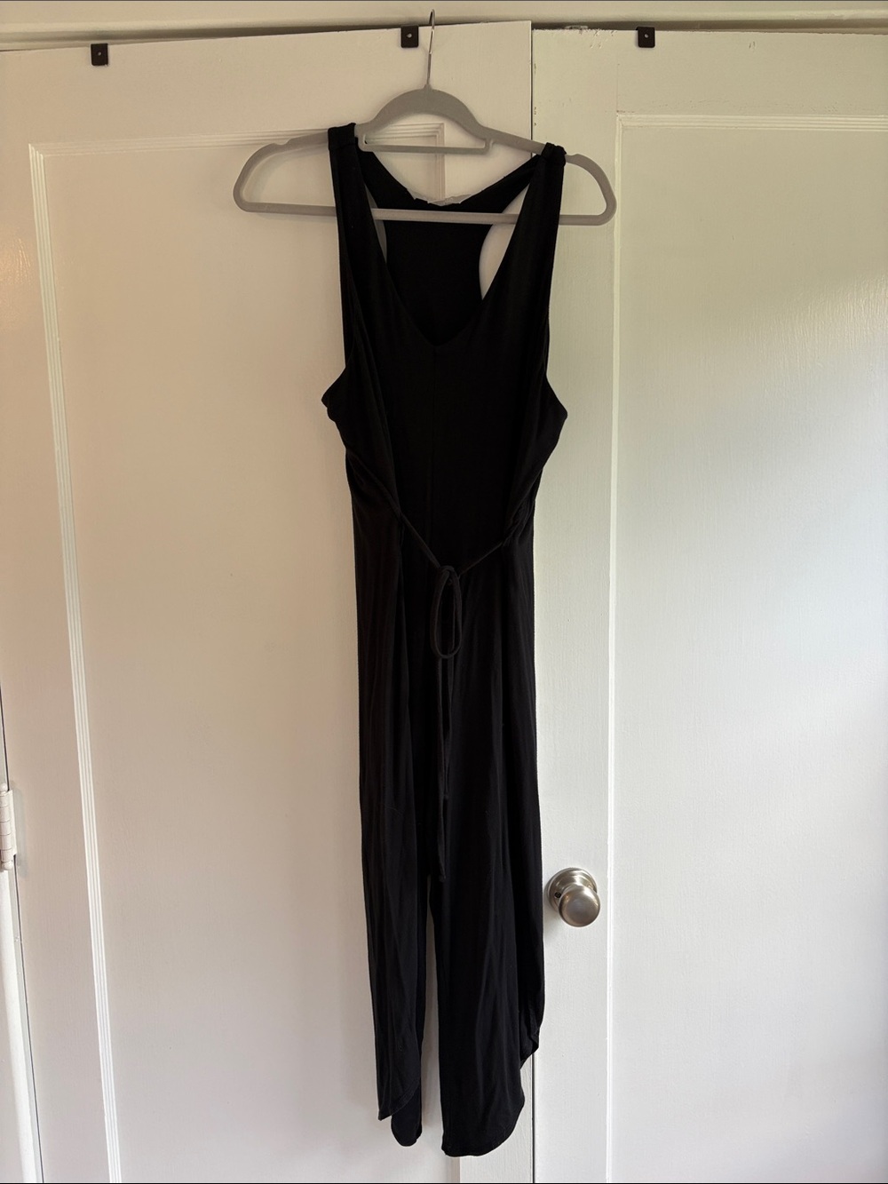 Athleta Black Sleeveless V-Neck Jumpsuit with Waist Tie
